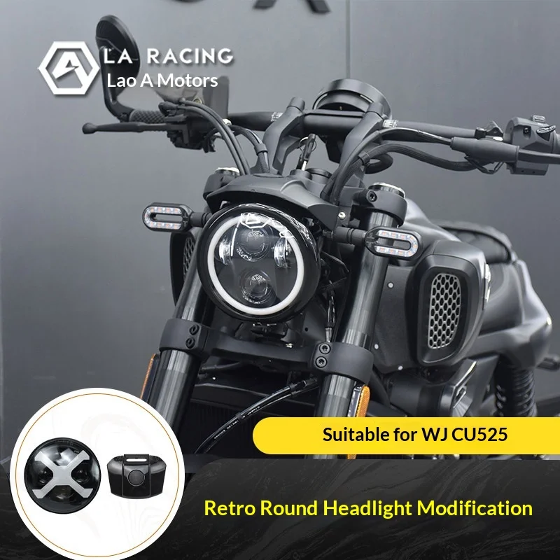 【Premium】For VOGE CU525 modified LED round headlight assembly, retro angel eye, high and low beam high-brightness headlights
