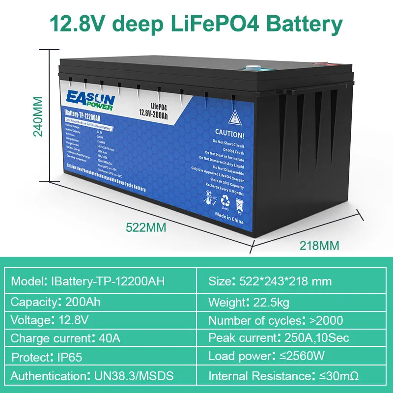 12v 24v LiFePO4 Battery Pack 100Ah 200Ah Lithium Solar Portable Rechargeable Bateria Built in BMS Grade A Battery for Power