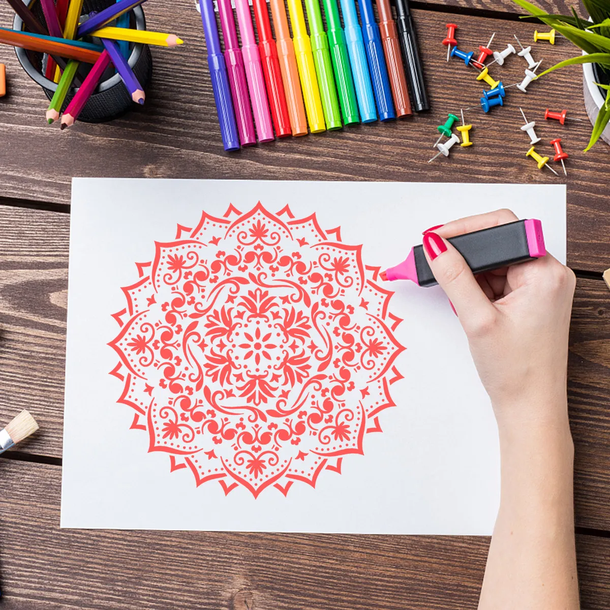 

9pcs Mandala Stencil Dot Painting Template Reusable For Scrapbooking Rock Wall Tile Cloth Paper Art Craft Diy Layout Mandala