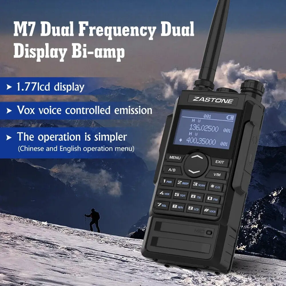 DHL Free Shipping 10pcs Zastone M7 Walkie Talkie Dual Band VHF/UHF 136-174/400-480Mhz 128CH 5W FM VOX Portatile Two Way Radio