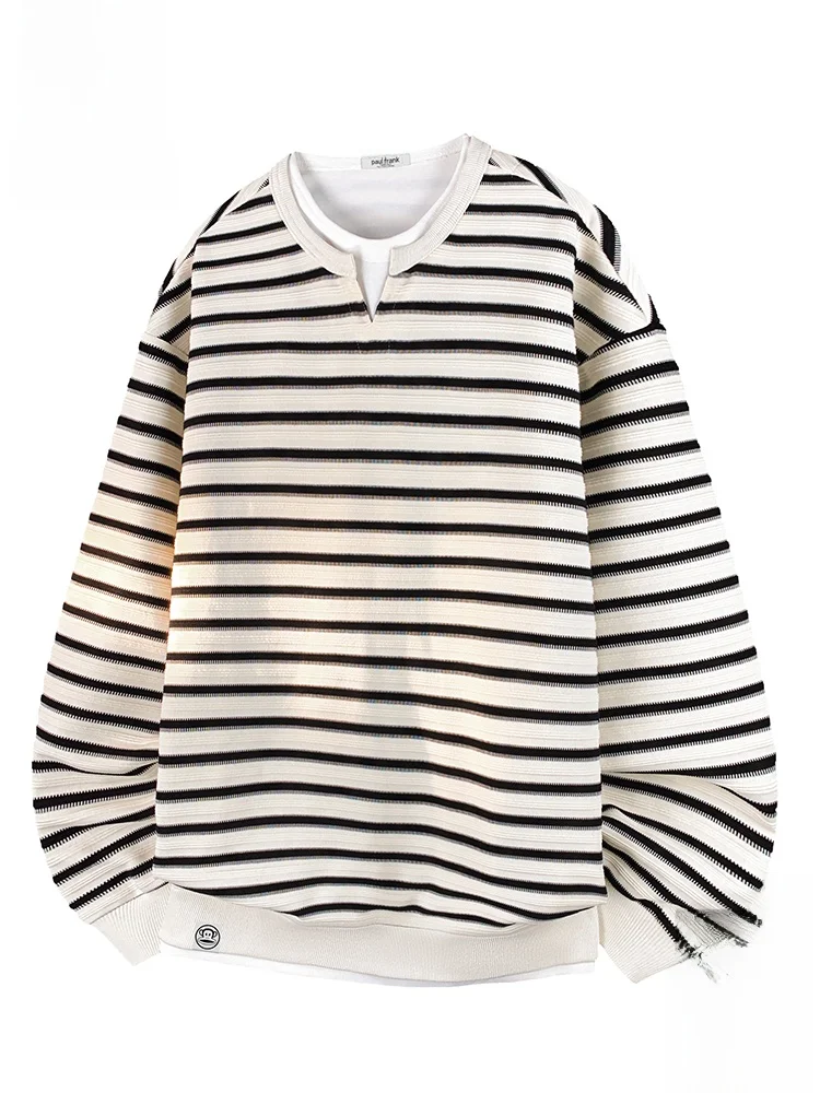 

PaulFrank 2025 New Men's Hoodie Long Sve Henry Collar Stripe Monkey Sweatirt Casual Comfortable Polyester Fiber Autumn Wear