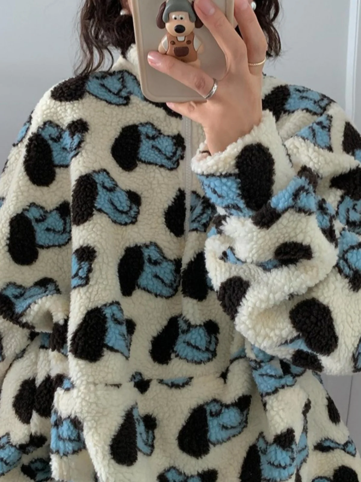 

Lamb Fur Sweatirt Jaet Women's Loose Lazy Faion Anti-Aging Outerwear Vintage Design Long Sve Top Korean Sle round ...