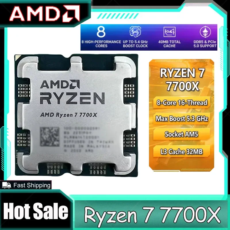

AMD Ryzen 7 7700X 5.3GHz High Speed Gaming CPU 8C/16T Unlocked Processor Socket AM5 Desktop PC Upgrade No Box