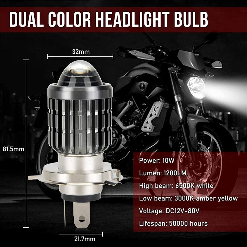 

BA20D H6 H4 LED Motorcycle Headlight Two-color Bulb Scooter Lights Double Claw Three Claw Auxiliary Modified Light Fog Lamp