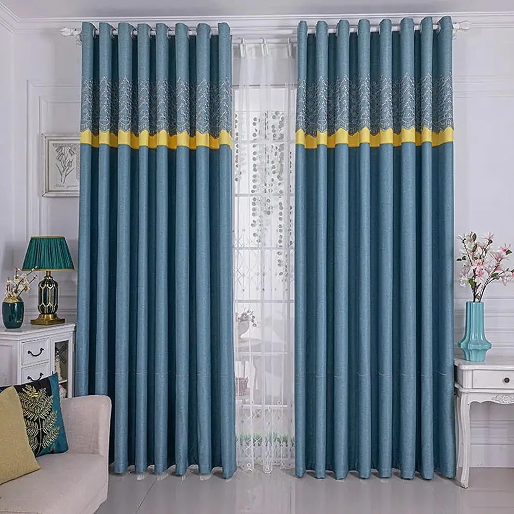 1 Panel 140cm Width Splicing Curtain for Living Room Bedroom Exquisite Plum Blossom Pattern Room Darkening Curtain