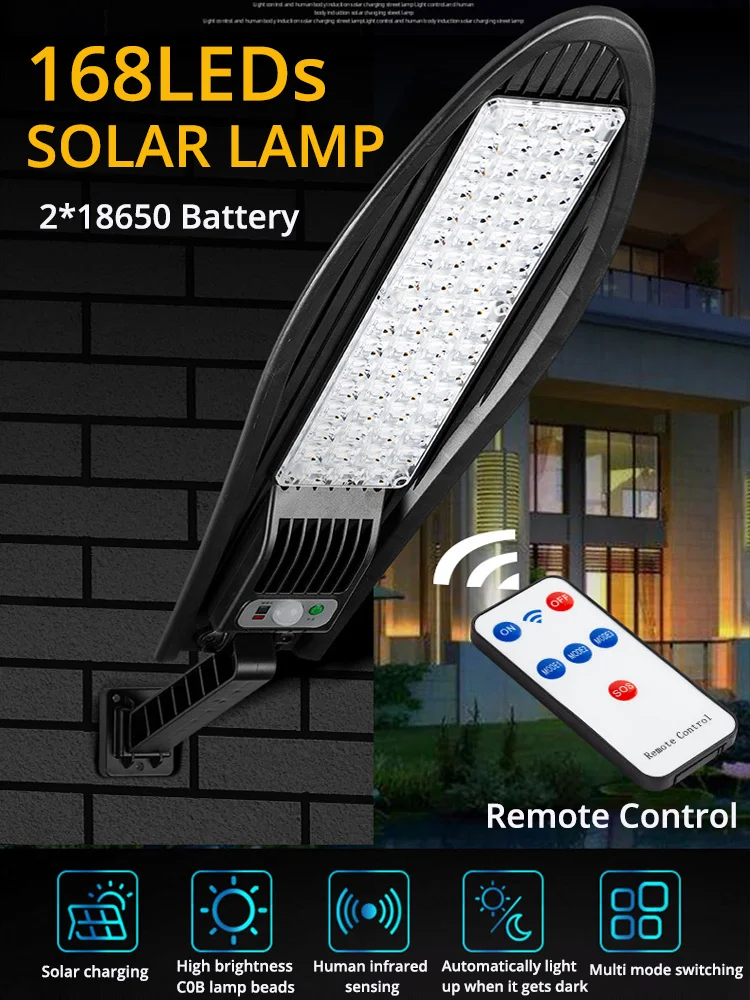 super bright solar street light lampada ao ar livre impermeavel sensor de movimento iluminacao de seguranca jardim patio quintal modos 4800mah 18650 01