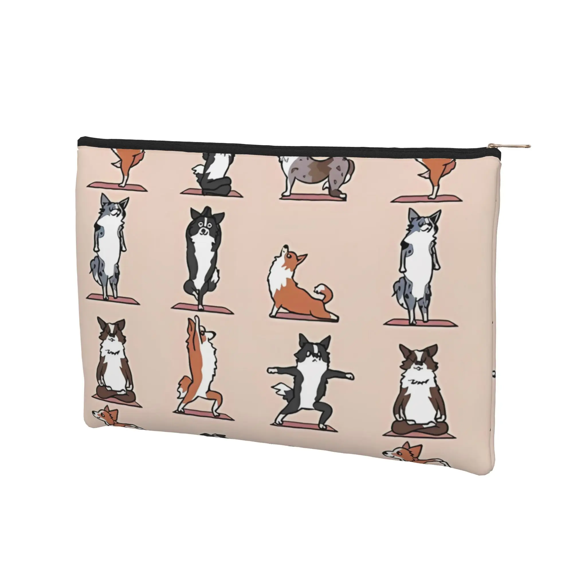 Lightweight Yoga Border Collie Makeup Bag Toiletry Bag with Zipper Cosmetic Pouch