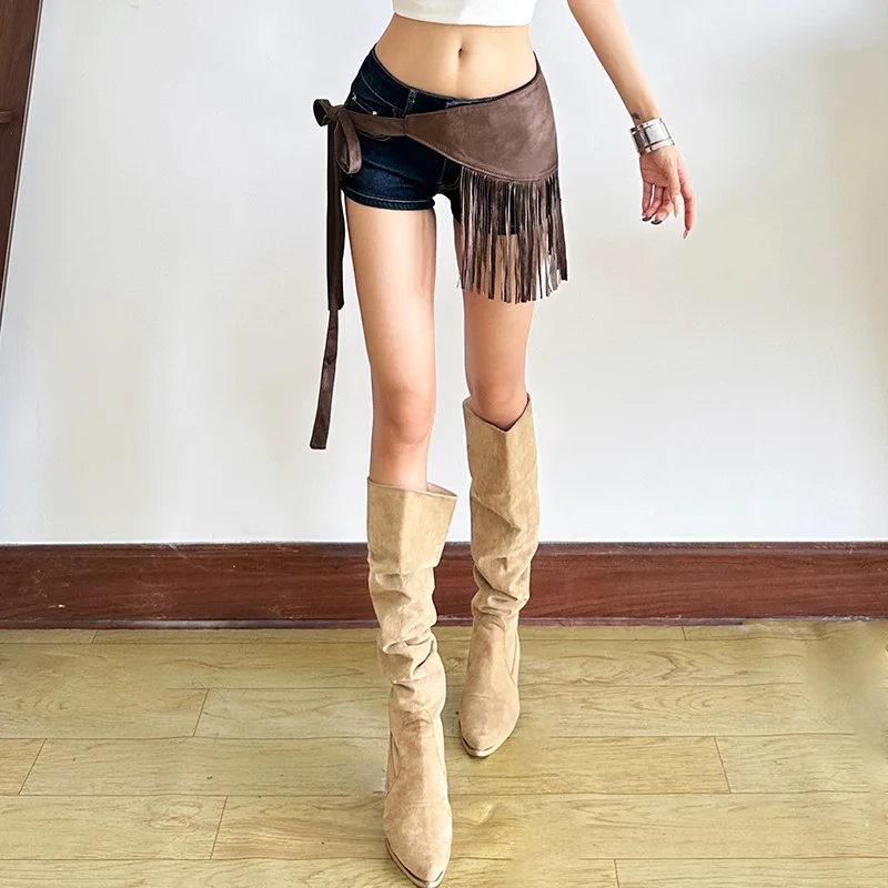 2025 Irregular Imiation Suede Fabric Waistbands Tassel Cummberbund Autumn Dress Shirt Self-tie Cinturon Ancho Corselet Feminino