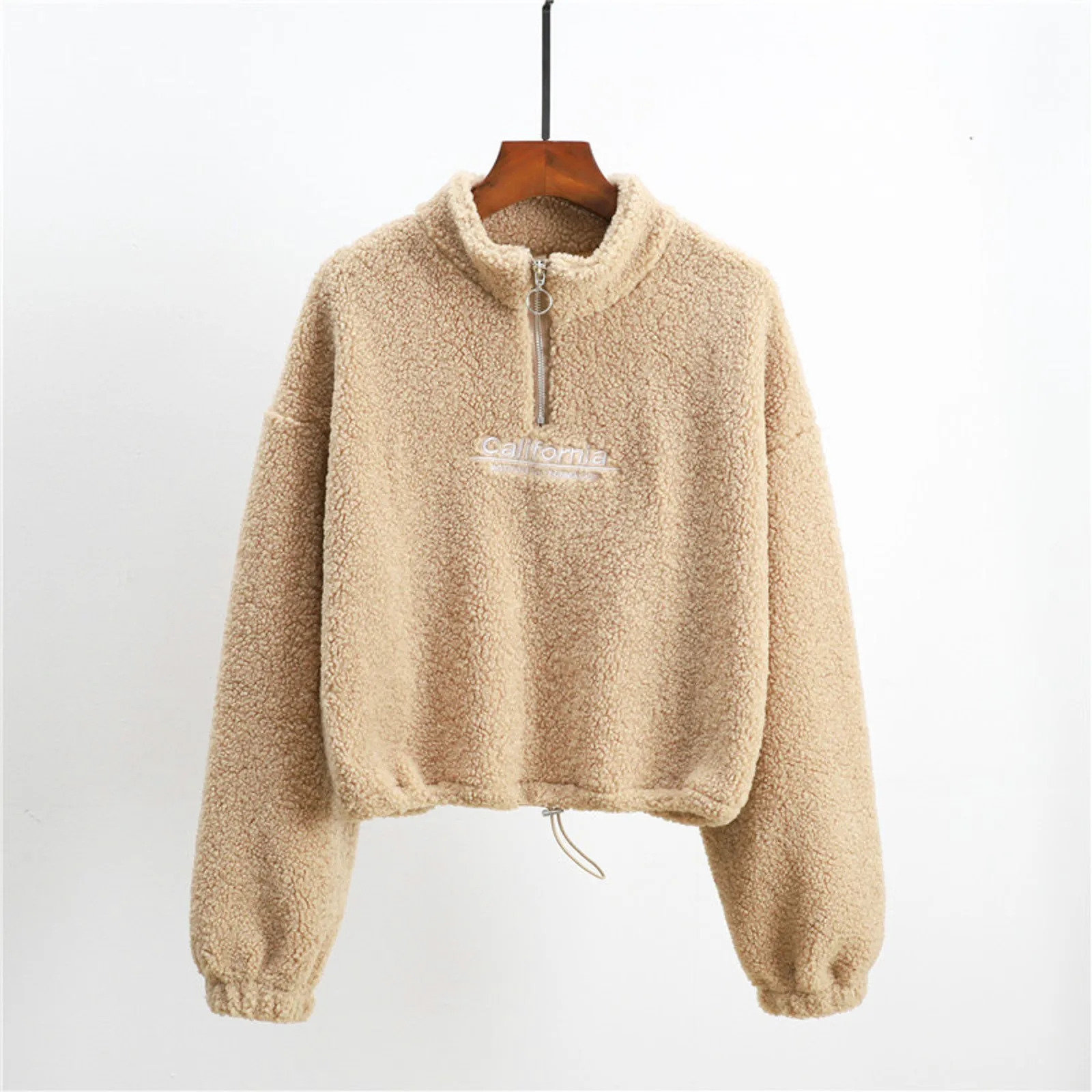 Lamb Fleece Sweatshirt Jacket Autumn Winter Korean Fashion Loose Lamb Imitation Plush Zipper Sweatshirt Women Pullover Y2k Tops