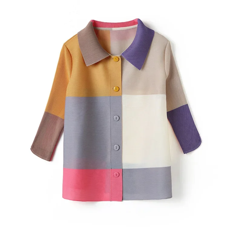 Short coat autumn women's clothing lapel cuffs with split contrasting pleats fashion cardigan  women clothing