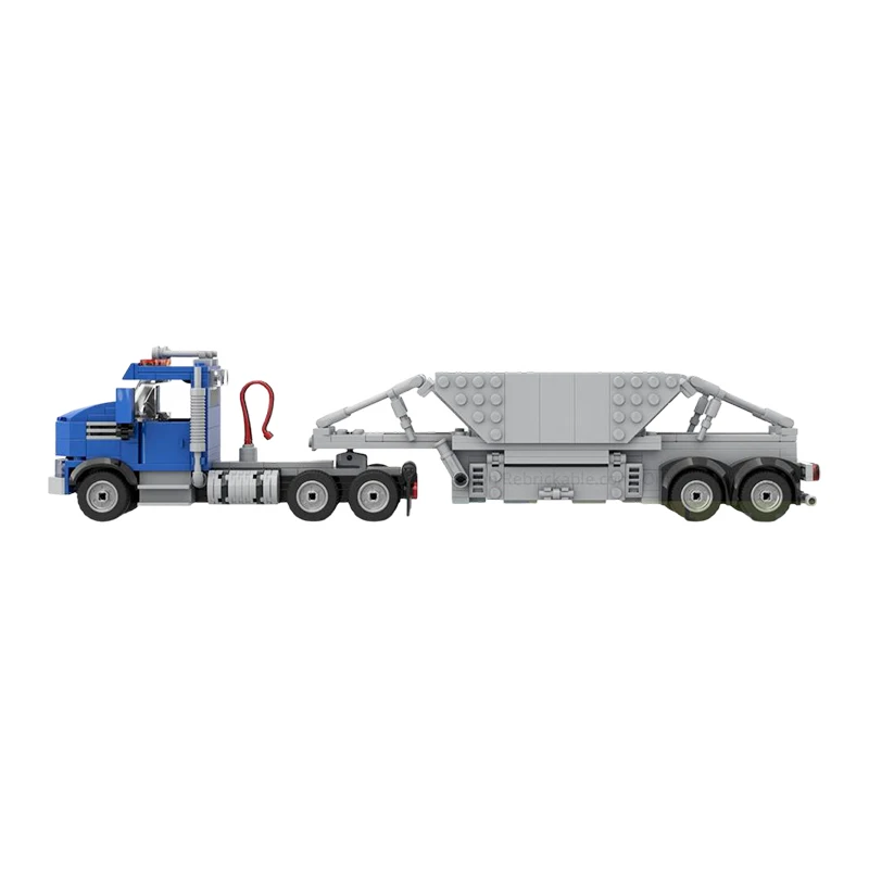 MOC Day Cab Tractor with Horizontal Dumper Trailer Building Blocks Set Technical Engineering Heavy Duty Truck Model Toys