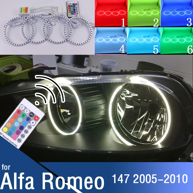 LED Angel Eyes Kit  Ring Headlight Lamps For Alfa Romeo 147 2005-2010 Ultra Bright Refit RGB multi-color Remote Control