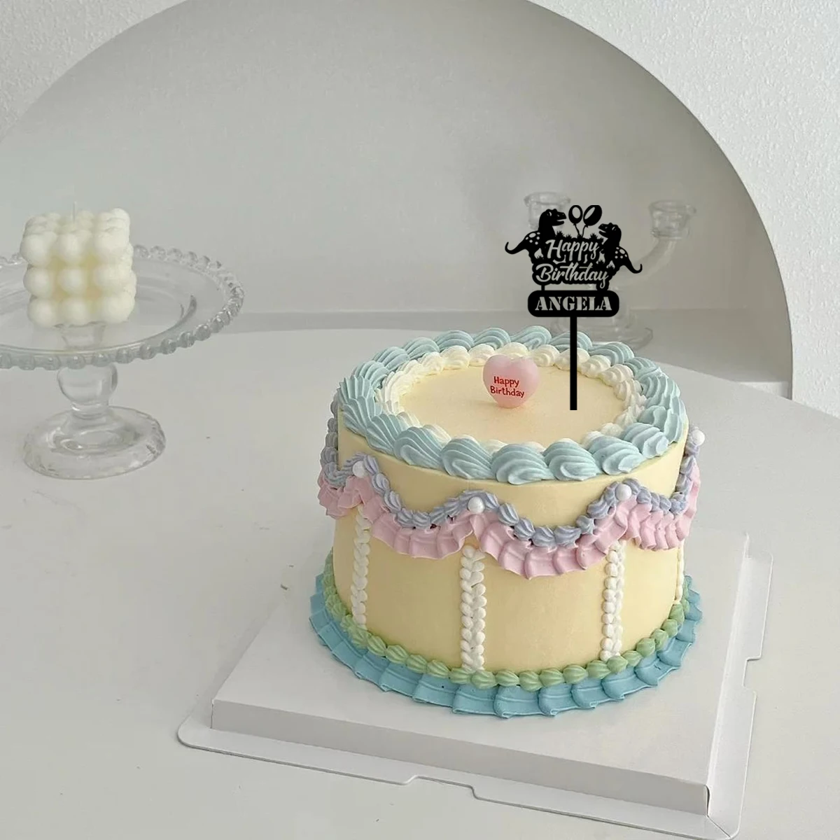 1PC Lovely Happy Birthday Wishes for a Dinosaur Party Customized Text Cake Sign Bar Topper Supplies Unique Birthday Party Décor - view 4