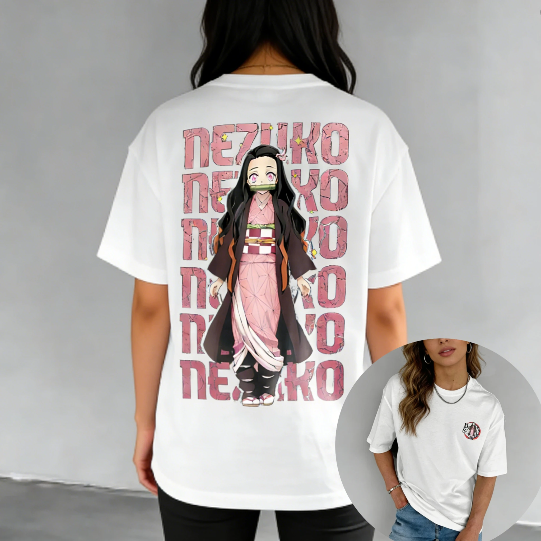 Camiseta de Algodón Estampada Demon Slayer Nezuko Kamado 2026, Transpirable, Holgada y Fresca para Verano, para Adultos, Niños, Parejas y Familias, Estilo Y2K