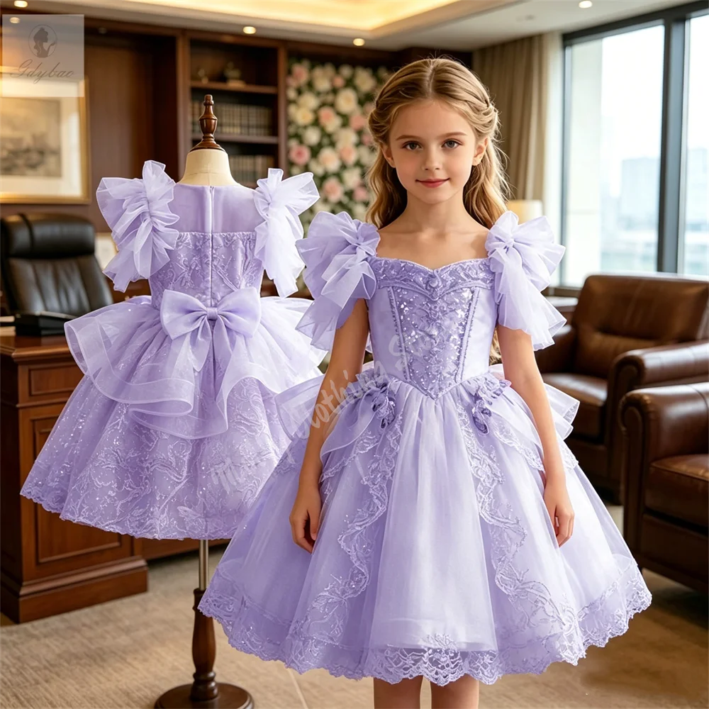 Fluffy Flower Girl Dress Bow Tutu Style Host Playing Party Elegant Children's Birthday First Communion Stage Performance