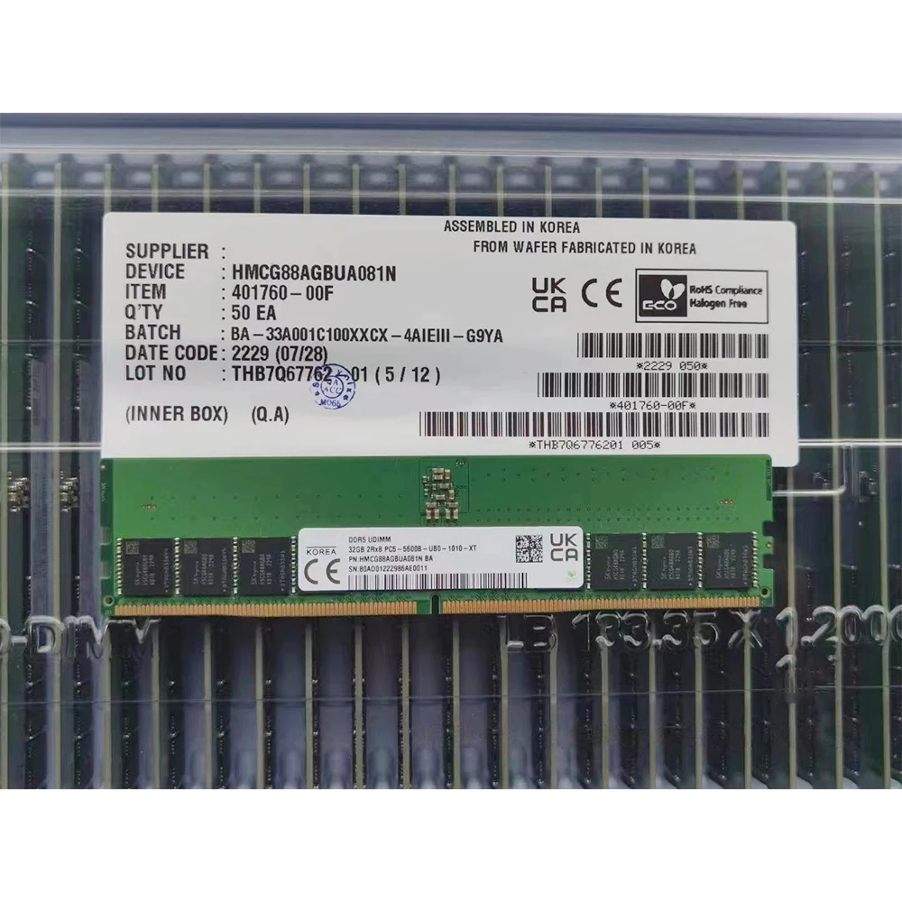 

1 Pcs For SK Hynix RAM 32GB 32G 2RX8 5600 PC5-5600B-UB0 DDR5 UDIMM Desktop Memory HMCG88AGBUA081N