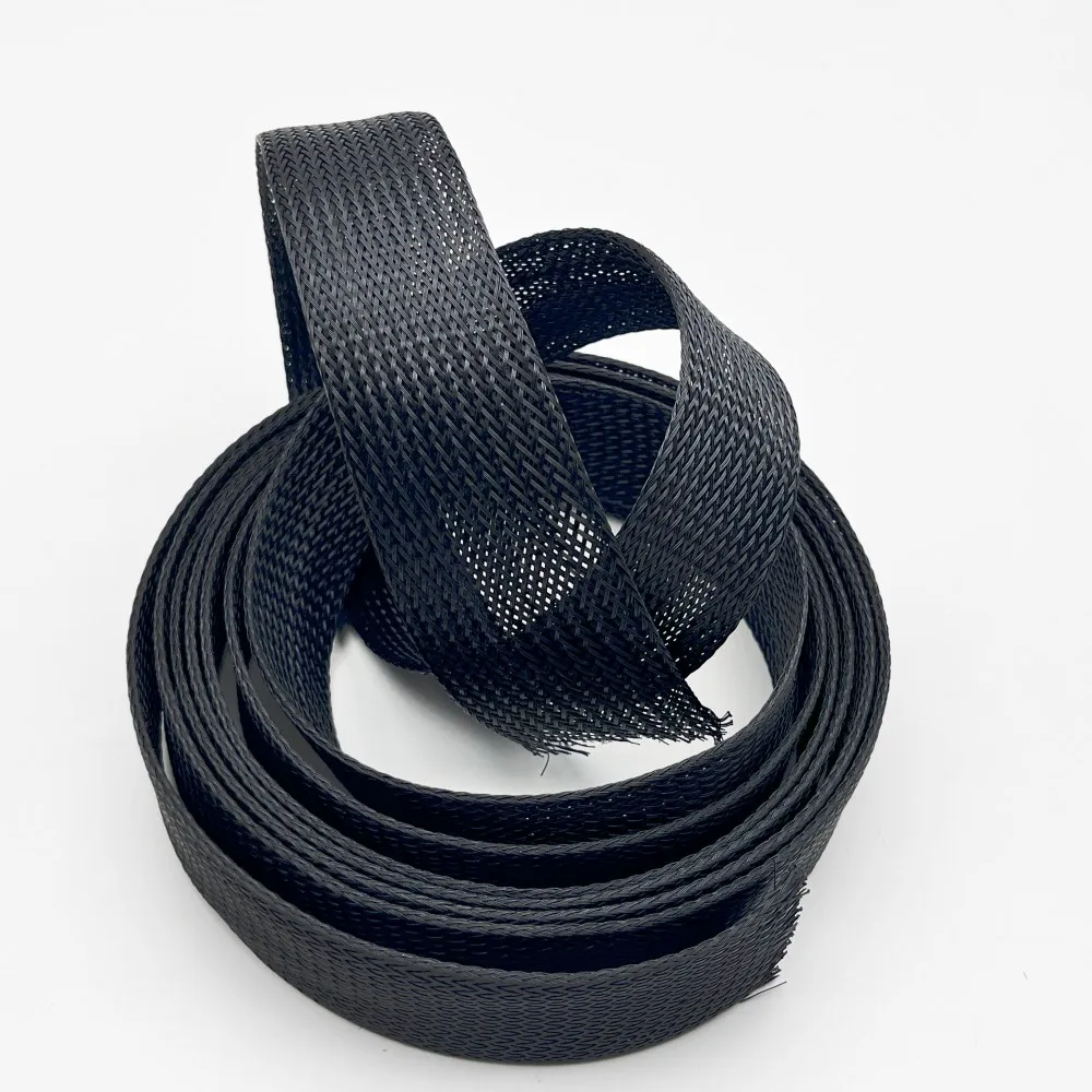 Black Flexible PET Braided Cable Sleeve ID 2- 200mm High Density Expandable Insulated PET Wire Cable  Protection Wrap Sheath
