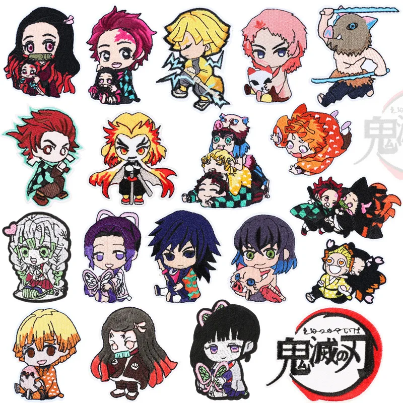 Demon Slayer Patches Anime Kawaii Cartoon Clothes Patche Tanjirou Nezuko Kanao Zenitsu Garment Stickers Embroidery Cloth Sticker