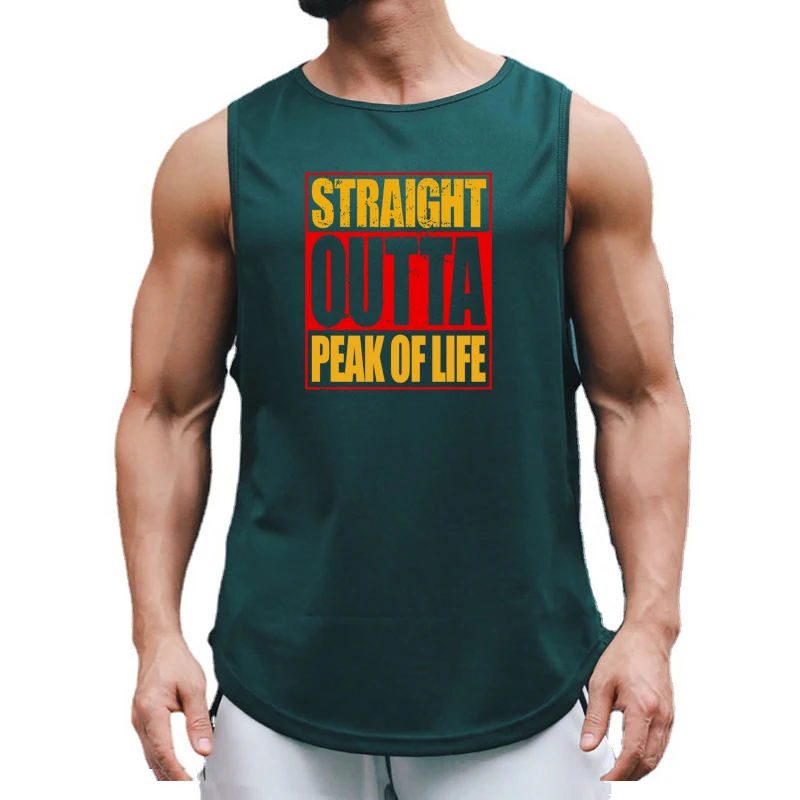 Summer Straight Outta Peak of Life Sports Tank Top Mens Gym Clothing Quick Dry Loose Bodybuilding Sleeveless Shirts Fitness Vest