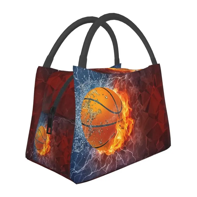 

Flaming Basketball Sports Pattern Thermal Insulated Lunch Bag Women Portable Lunch Container for Multifunction Meal Food Box