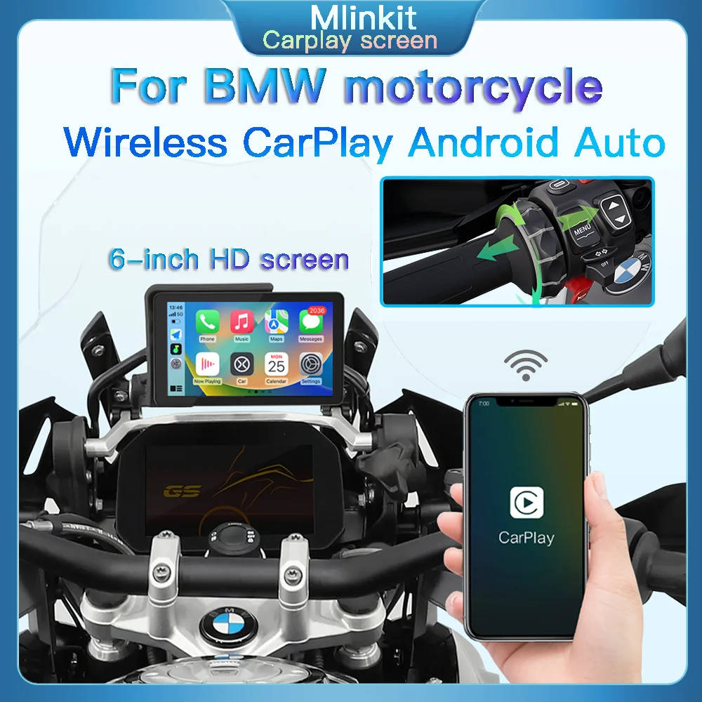 6' For BMW R1200GS R1250GS R1300GS M1000XR F800 F900 S1000XR Motorcycle GPS Navigation Wireless CarPlay Moto Android Auto Screen