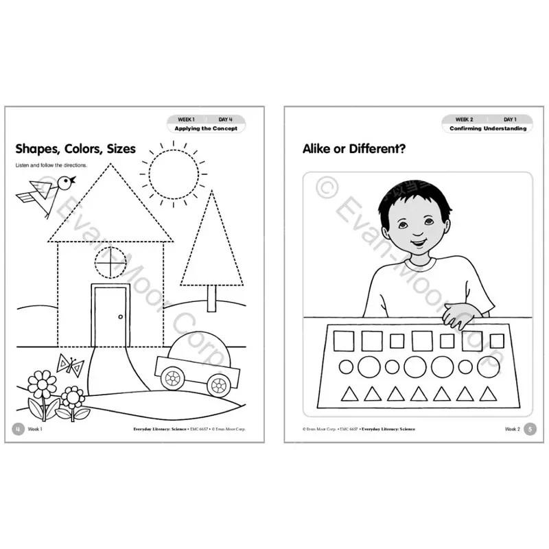 Evan-Moor Everyday Literacy: Science, Grade PreK Workbook,aged 3 4 5 6, English book 9781609634841