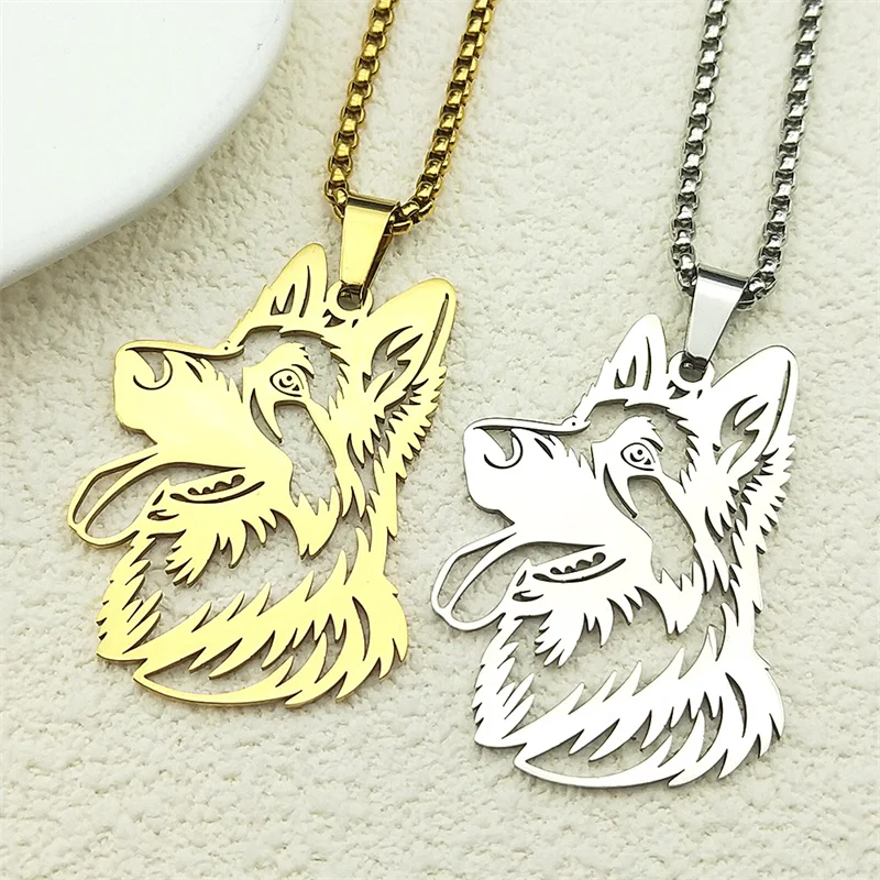Schöne Deutscher Schäferhund Anhänger Halskette für Frauen Männer Edelstahl Silber Farbe Punk Haustier Welpen Kette Schmuck Geschenke – Detail 6