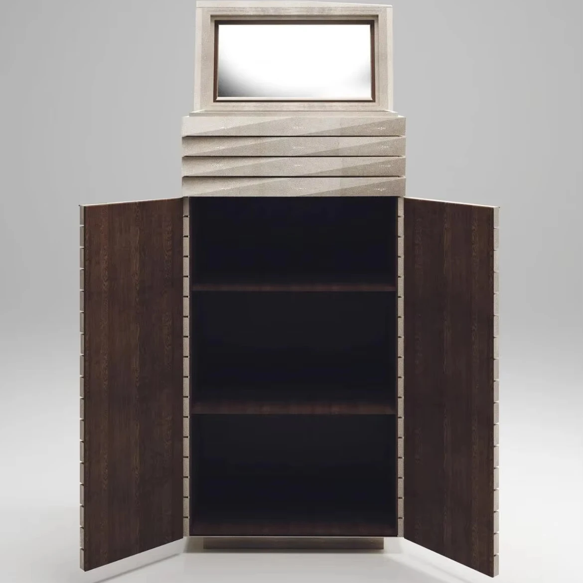 Nordic Light Luxury Stylish Geometric Design Sharkskin Hand Carved Cabinet Villa Elegant Decorative Sideboard High Cabinet