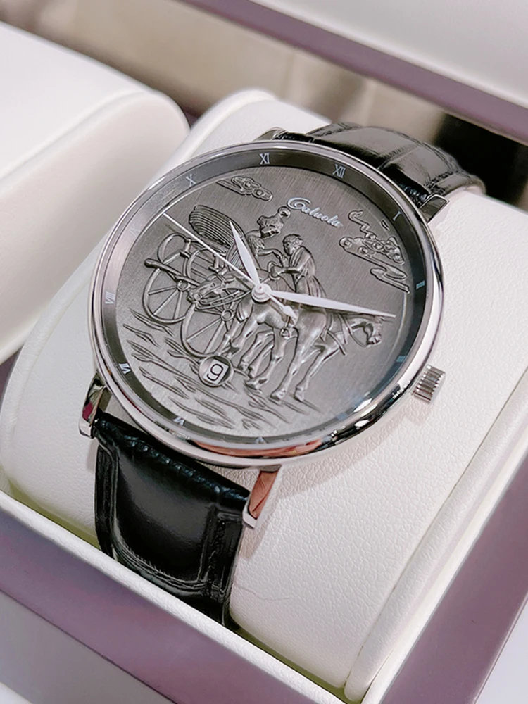 Luxury Automatic Watch Men Miyota 9015 Mechanical Wristwatches 40mm Relief Art Dial Fashion Watches Waterproof Clocks CALUOLA