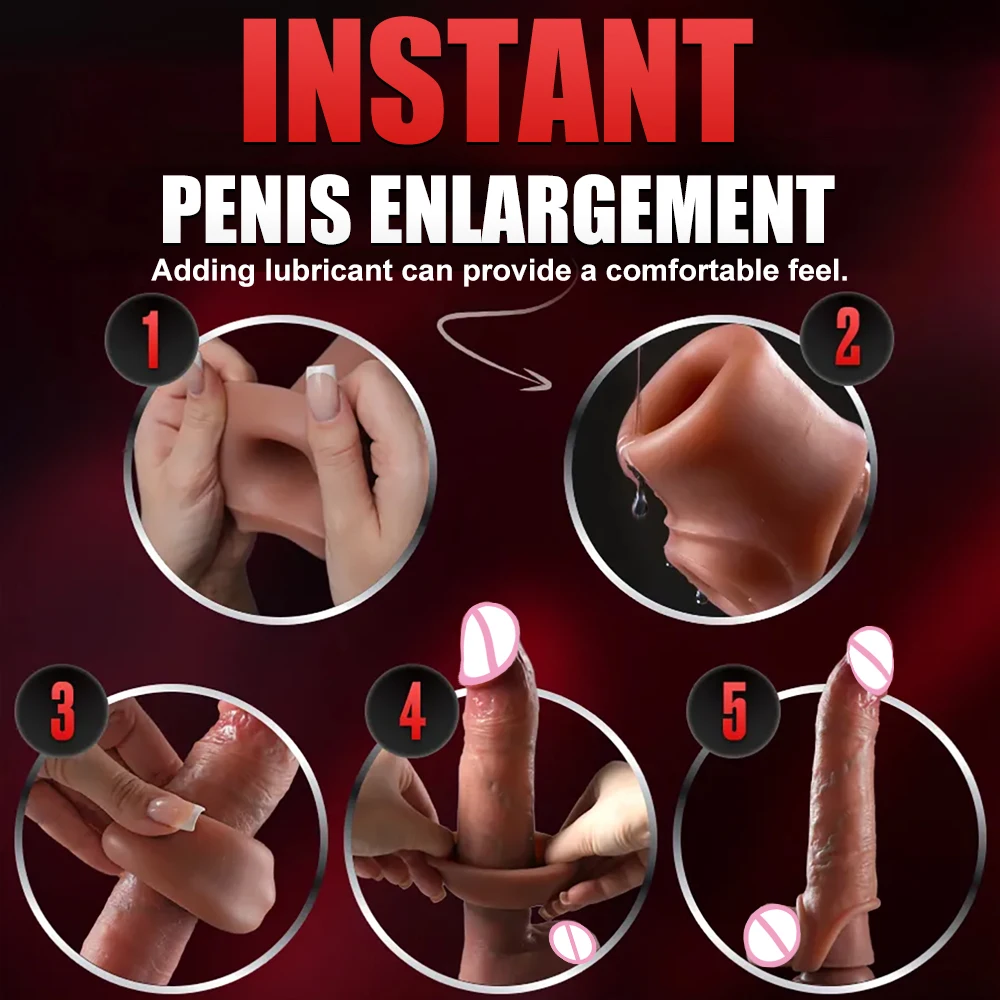 Reusable Enlarger Soft Realistic Penis Sleeve Big Growth Real Silicone Dick Delayed Ejection Extend Cock Condom Sex Toys For Man view 2