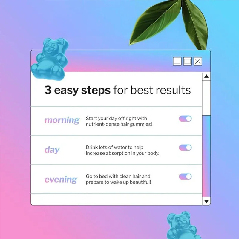 علكات الكولاجين البيوتين - شعر الرجال والنساء، والجلد والأظافر تحتوي على فيتامينات B1، B2، B3، B5، B7، B9 وD الكيراتين
