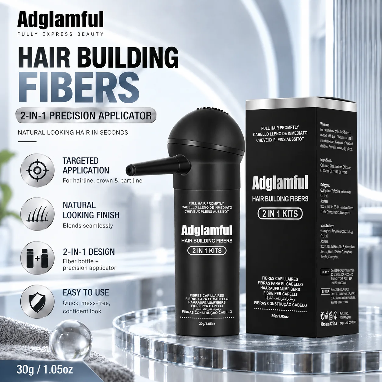30g Hair Fiber Spray Applicator 2 in 1 Precision Hairline Filler for Crown Part Line Targeted Coverage Easy Apply 7 Colors
