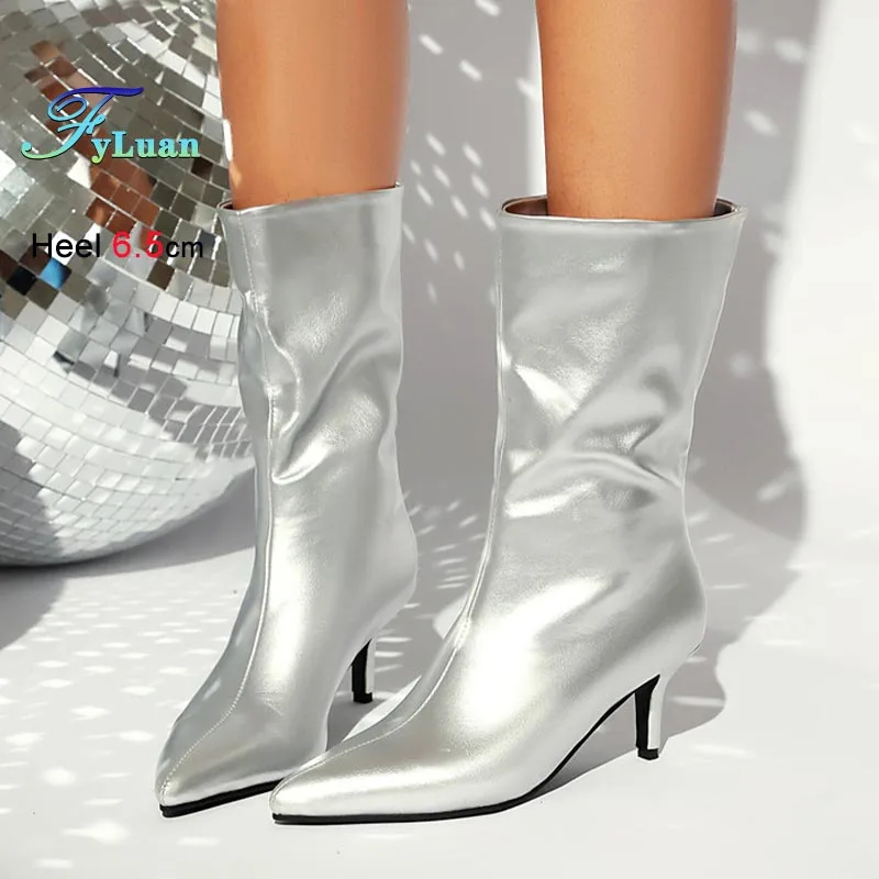 

New Stiletto Women Short Boots Sexy Pointed Toe Lady Boots Fashion Party Show Shoes Autumn Winter 6.5cm High Heeled Middle Boots