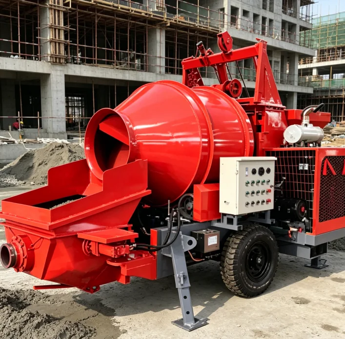 40m3/h Mobile Diesel Concrete Mixing and Pumping Integrated Machine 120m Vertical 500m Horizontal Reach