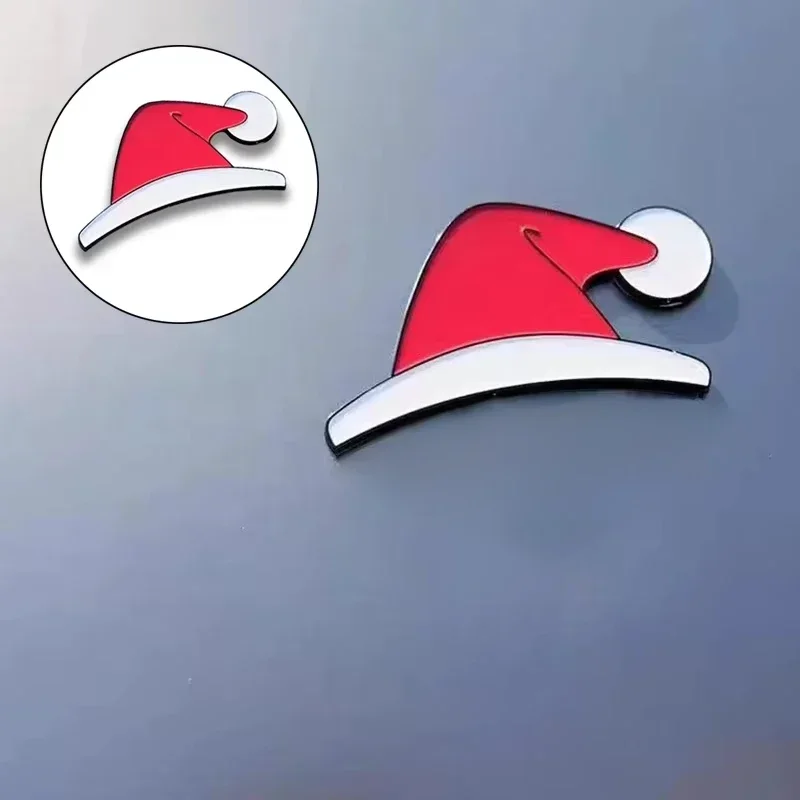 3D Printed Plastic Christmas Hat Self‑Adhesive Sticker Car Window Wall Decal DIY Festive Xmas Vehicle Ornament Decor Accessory