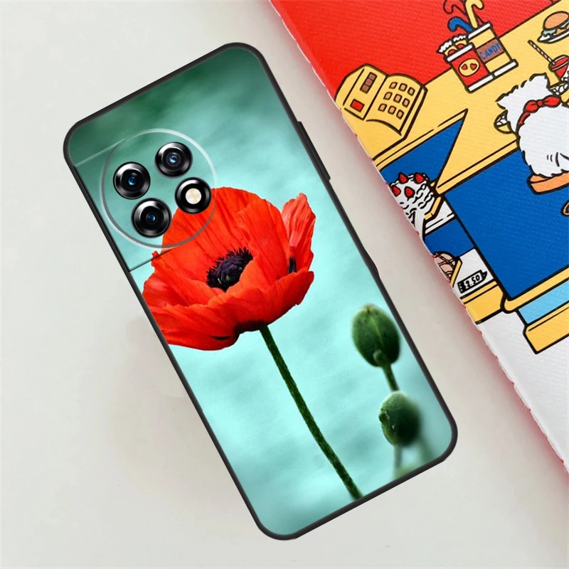 Red Corn Poppy Flower Case For OnePlus Nord CE 4 3 2 Lite N10 N20 N30 OnePlus 12 11 9 10 Pro 10T 9R 10R 12R Cover