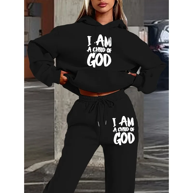 2025 신상 미니멀리스트 레터 3D 프린팅 여성 후드 스웨트셔츠 긴 바지 세트 모자 포함 긴 소매 홈 캐주얼 셔츠 세트