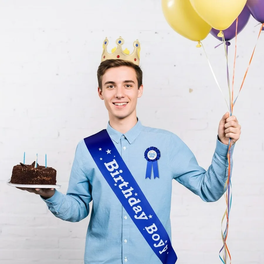 Blaue Sternenhimmel-Geburtstagsschleife, Krone, Schultergurt für den Geburtstagsjungen, Partyzubehör, Taillengürtel. – Detail 1