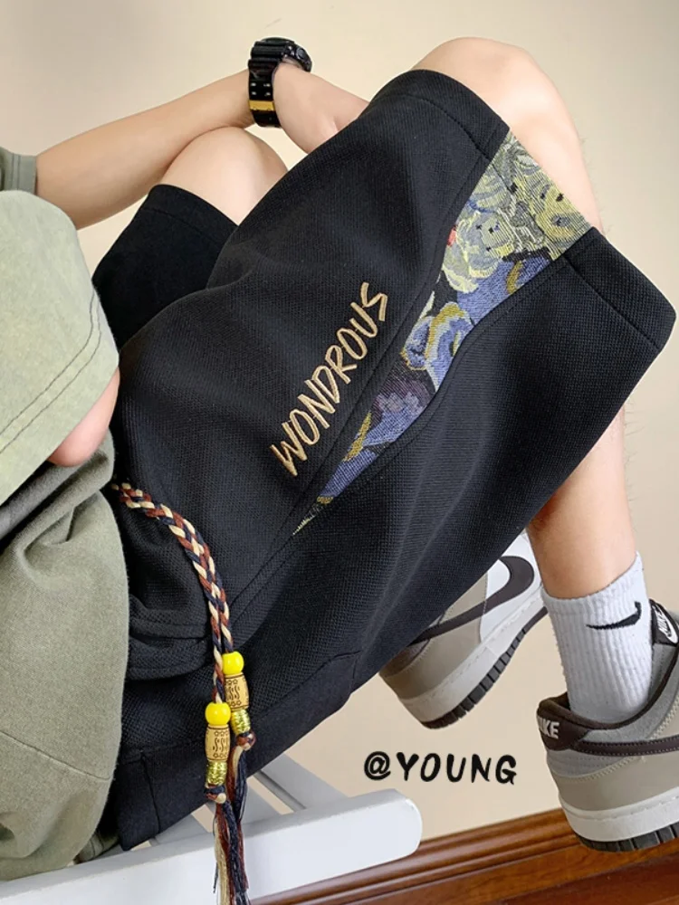 

Мужские спортивные шорты оверсайз, летние повседневные брюки с вышивкой медведя, средней длины, дышащие, тонкие, прямого кроя