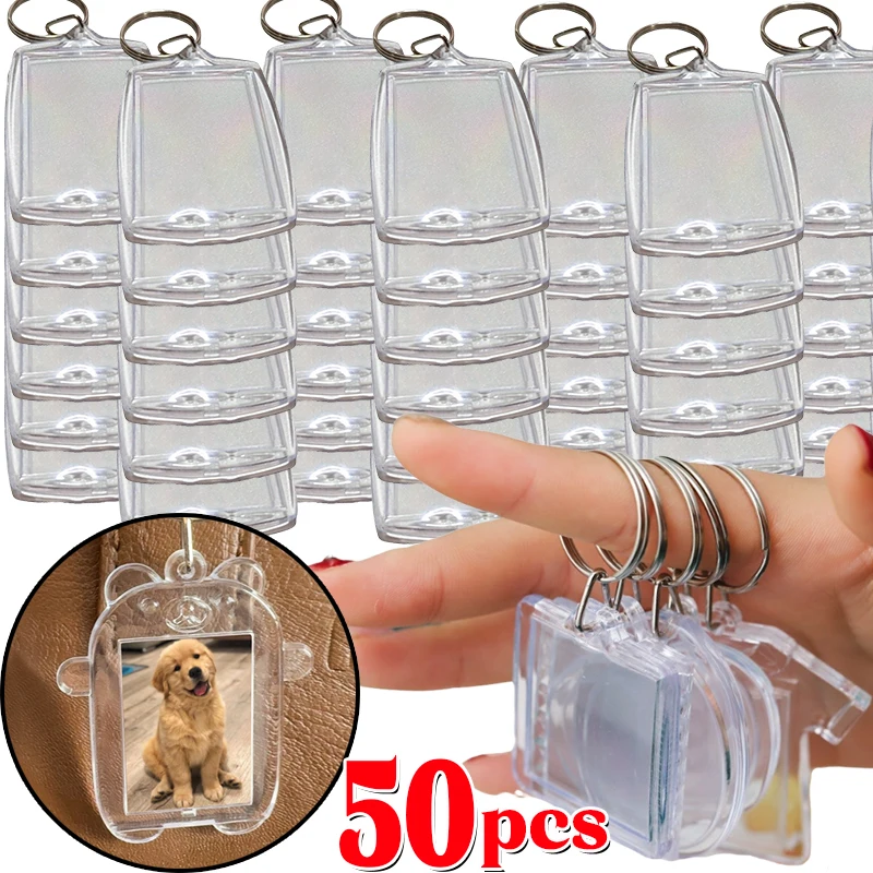 5/50Pcs Transparent Photo Frame Keychain Tassels Snap-In Custom Insert Photo Acrylic Blank Keyring Clear Blank Picture Pendant