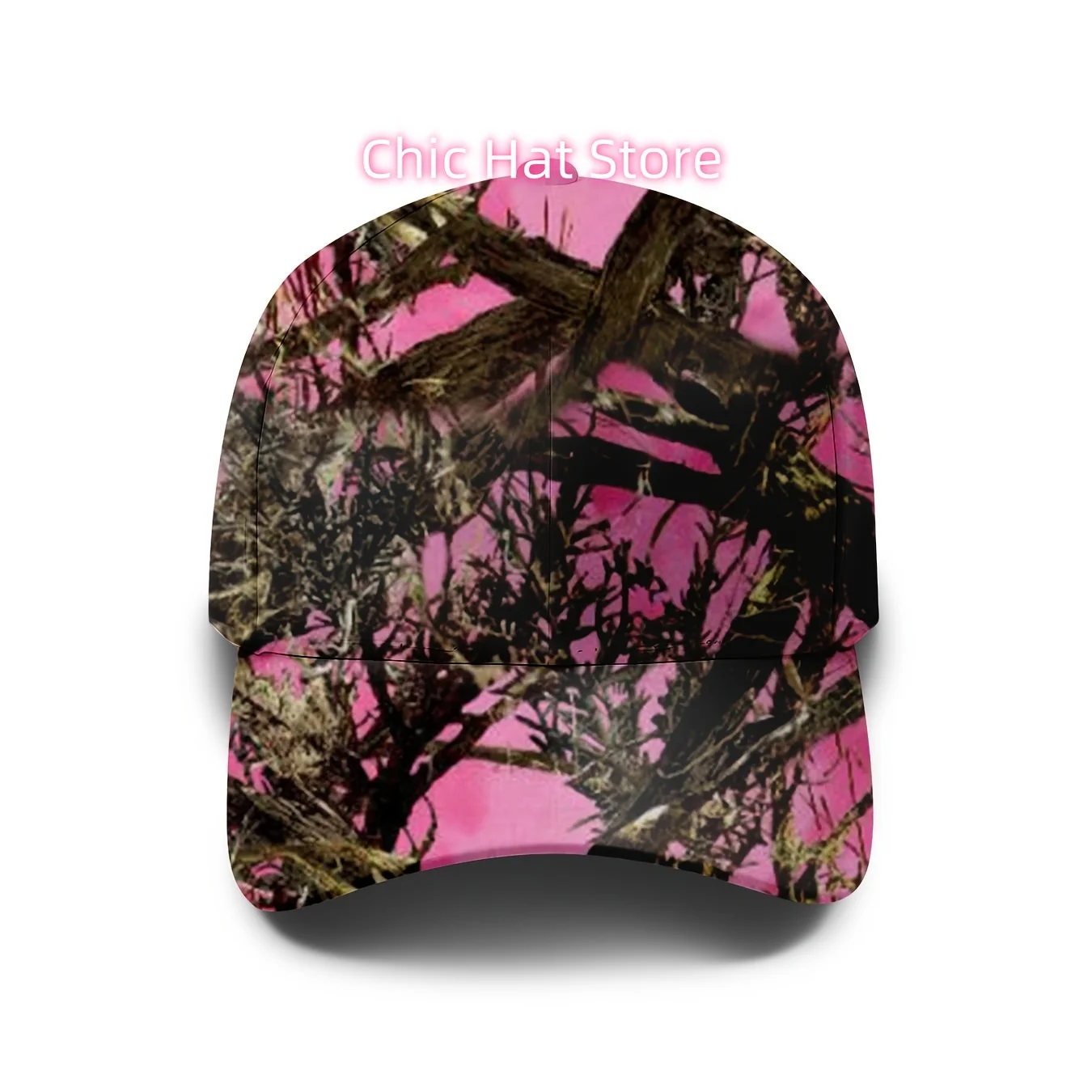 Baseball Cap with a Pink Camouflage Branch Design, Perfect for Outdoor Hunting. It Features an Adjustable Fit for Both Men And W