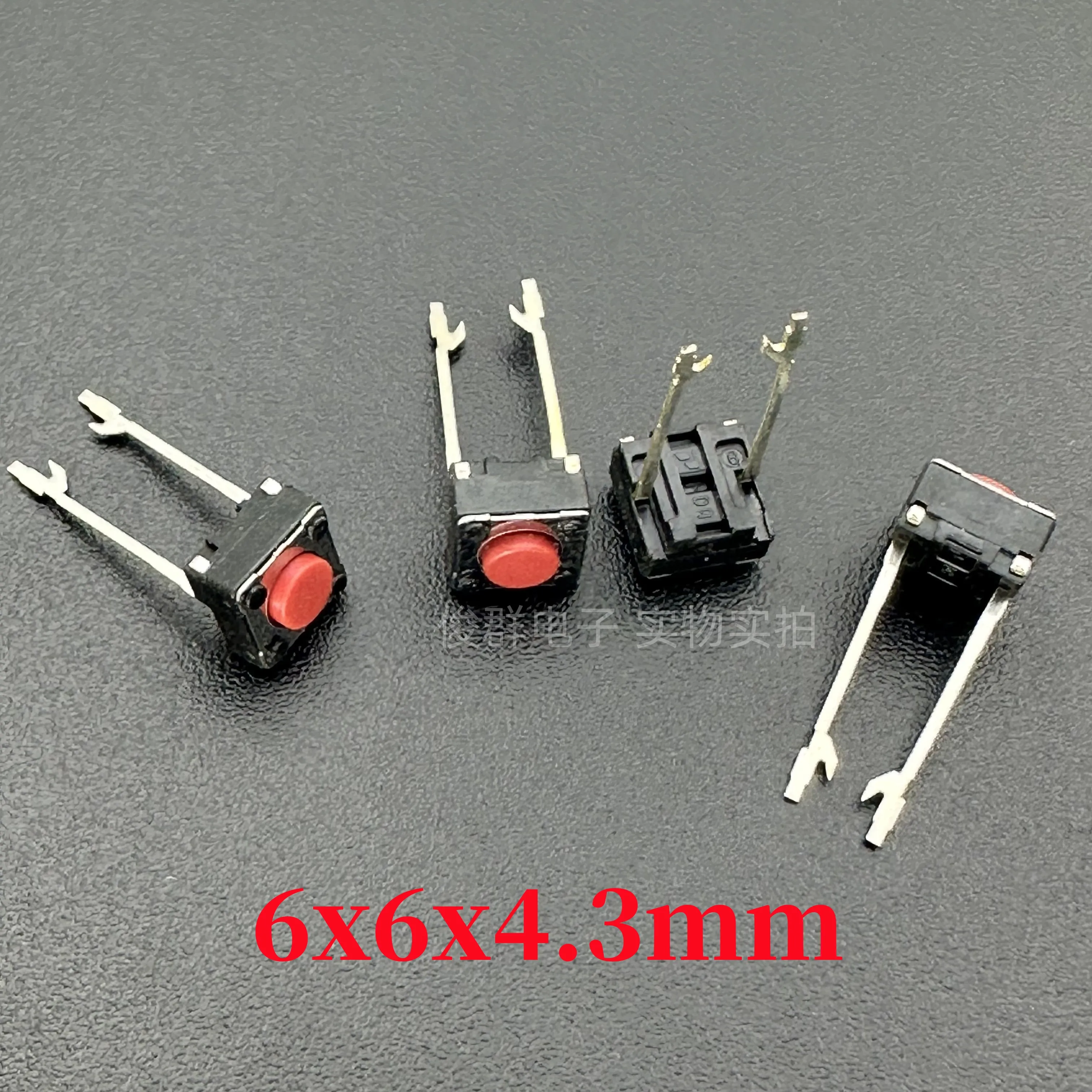 100 peças/botão interruptor de toque japonês importado 6*6*4.3 em linha 2 pinos micro-movimento botão vermelho 2 pinos
