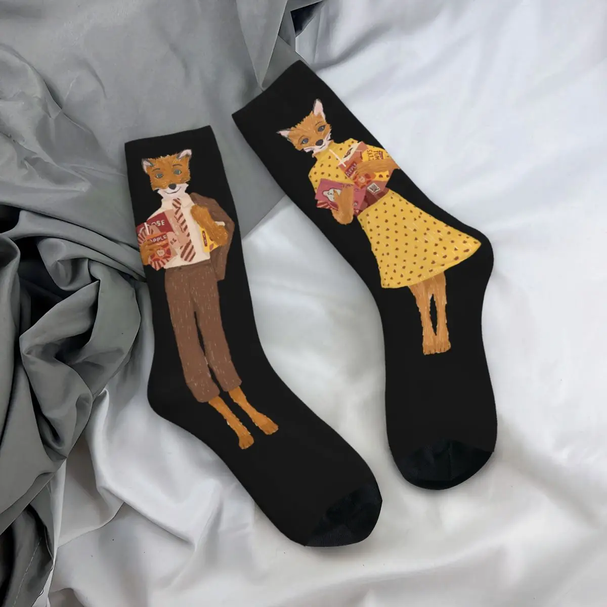 Funny Happy Men\'s Socks Read And Eat Retro Harajuku Fantastic Mr Fox Hip Hop Novelty Seamless Crew Crazy Sock Gift Printed