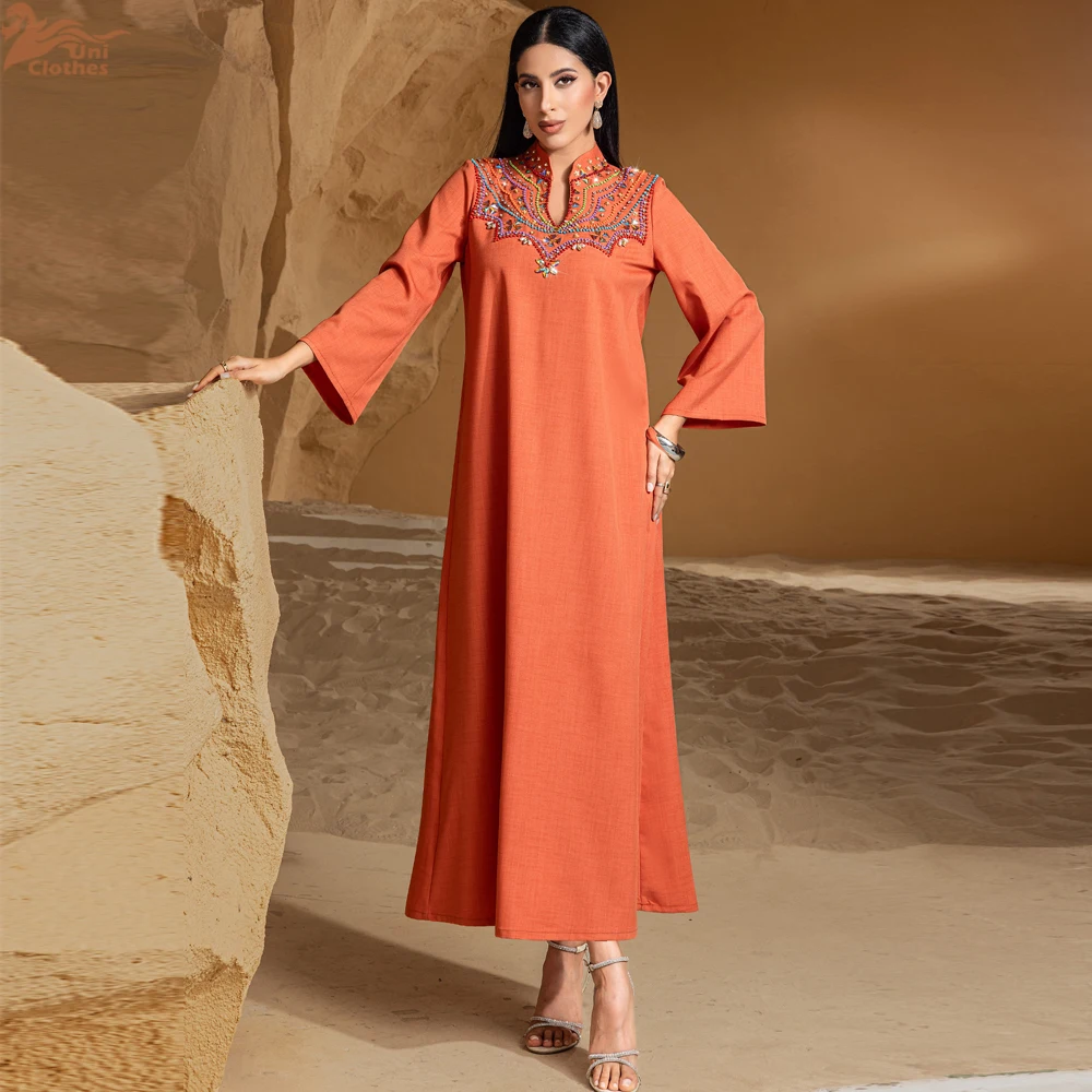 Dubai Abaya di Lusso Che Borda Abito Musulmano Eid Mubarak Djellaba Donne Maxi Abito Da Sera Del Partito Turchia Caftano Femme Musulmane Robe