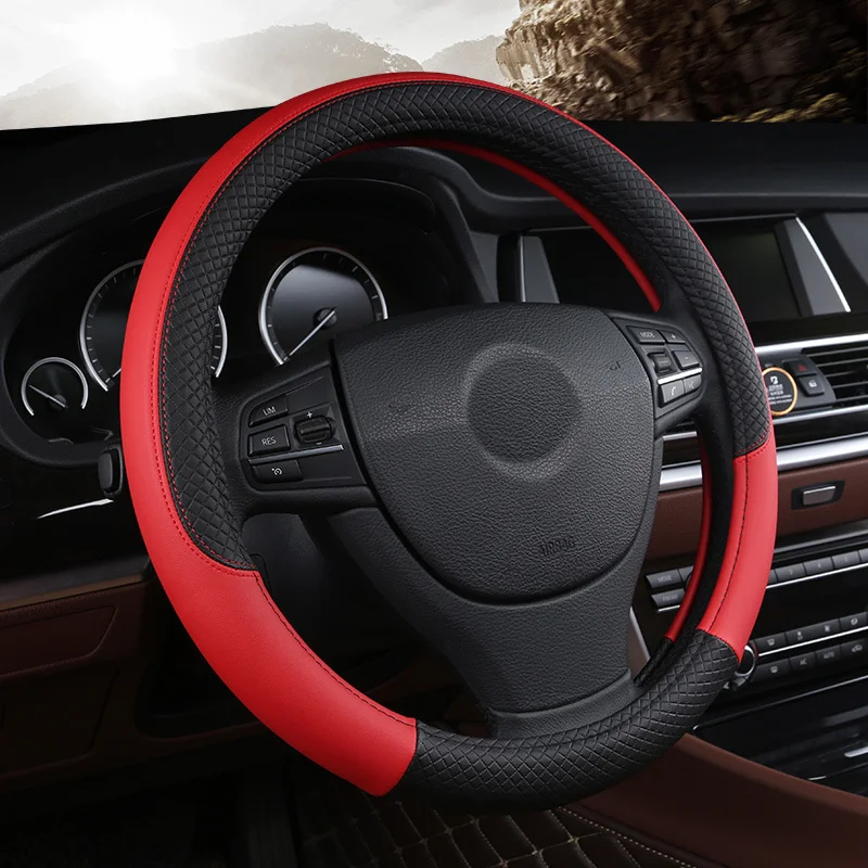 Leather Car Steering-wheel Cover 37CM-38CM Car-styling Interior Accessories Sport Auto Steering Wheel Covers Anti-Slip Universal