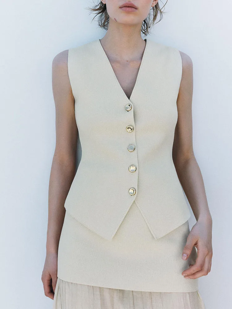 Spring New Arrival Women's Svel Vest Top 492003 75 Patchwork Skirt 49206 Faionable Two-Piece Set Long Pants V-Ne