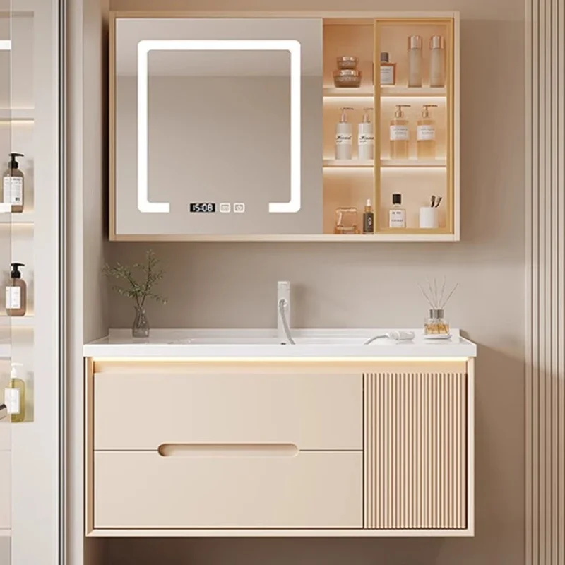

Modern Bathroom Storage Furniture for Home 120-180 Cm Luxury Washbasin Ceramic Integrated Vanity Seamless Washbasin Drawers