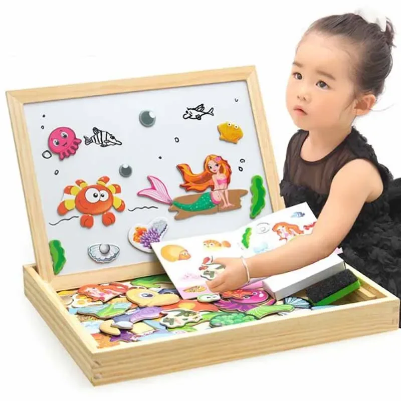 

100+Pcs Wooden Multifunction Children Animal Puzzle Writing Magnetic Drawing Board Blackboard Learning Education Toys For Kids