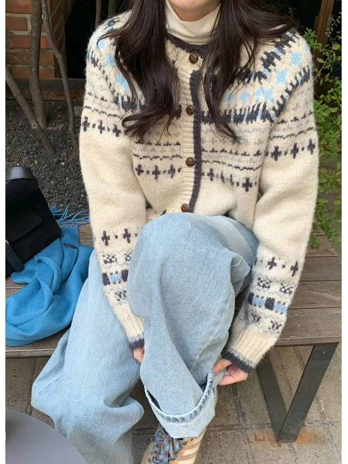 

Retro Japanese Knitted Sweater Coat Women's Thiened Lazy Open Cardigan Top Autumn Winter Design Sense Straight Tube Long Sl...