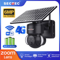 SECTEC 12X ZOOM 6W Floodlight Solar Surveillance Battery PTZ Camera 4G Sim Solar Security Cameras Wifi Outdoor  Night Vision